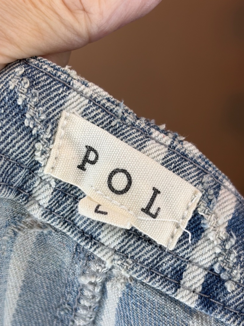 POL Boho Striped Wide Leg Overalls Ruffle Hem Lace Patch Pocket Distressed Large - Picture 7 of 8